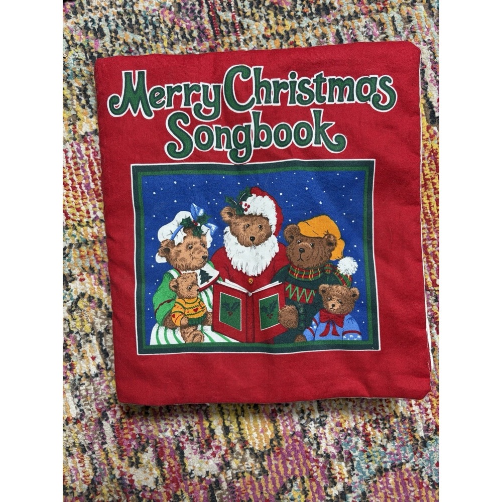 Merry Christmas song book handmade fabric panel beautiful soft durable bears